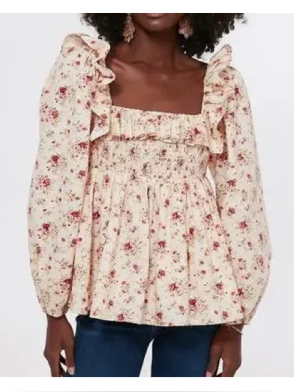 Hyacinth House Addison Floral Smocked Peasant Blouse Size XL